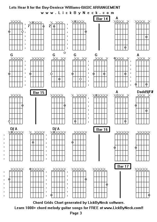 Chord Grids Chart of chord melody fingerstyle guitar song-Lets Hear It for the Boy-Deniece Williams-BASIC ARRANGEMENT,generated by LickByNeck software.